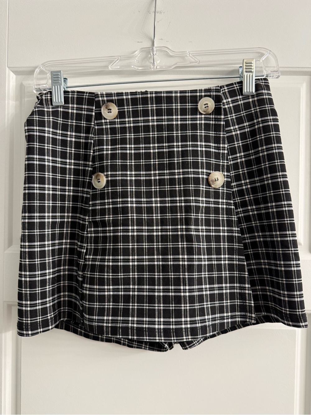 Altar’d State Black and White Plaid Button-Front Mini Skort